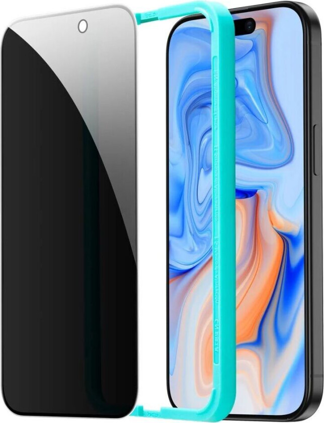 iPhone 15 ESR Skjermbeskyttelse Herdet glass m. Monteringsramme & Privacy - Svart Kant