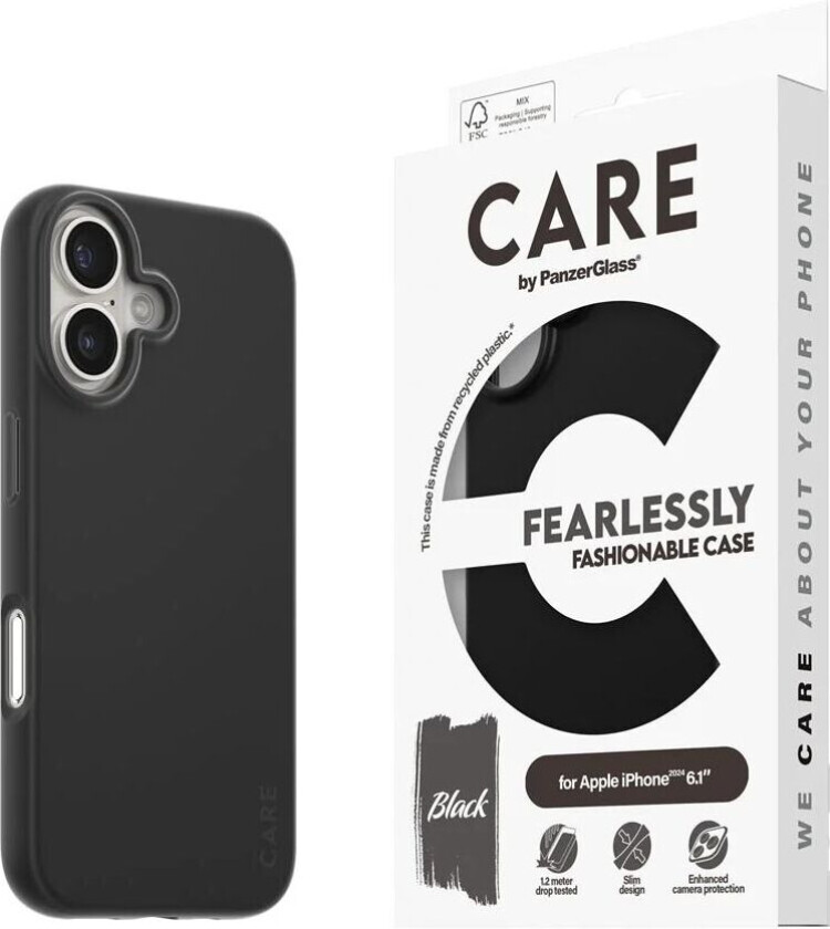 CARE by PanzerGlass iPhone 16 FASHION Fearlessly Fashionable Deksel - Black