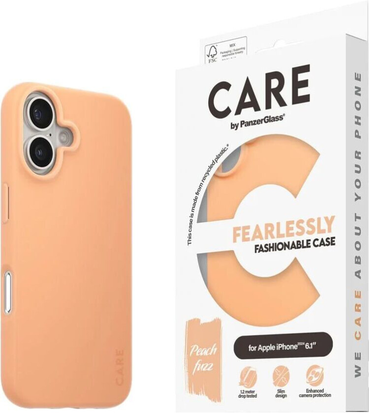 CARE by PanzerGlass iPhone 16 FASHION Fearlessly Fashionable Deksel - Peach Fuzz