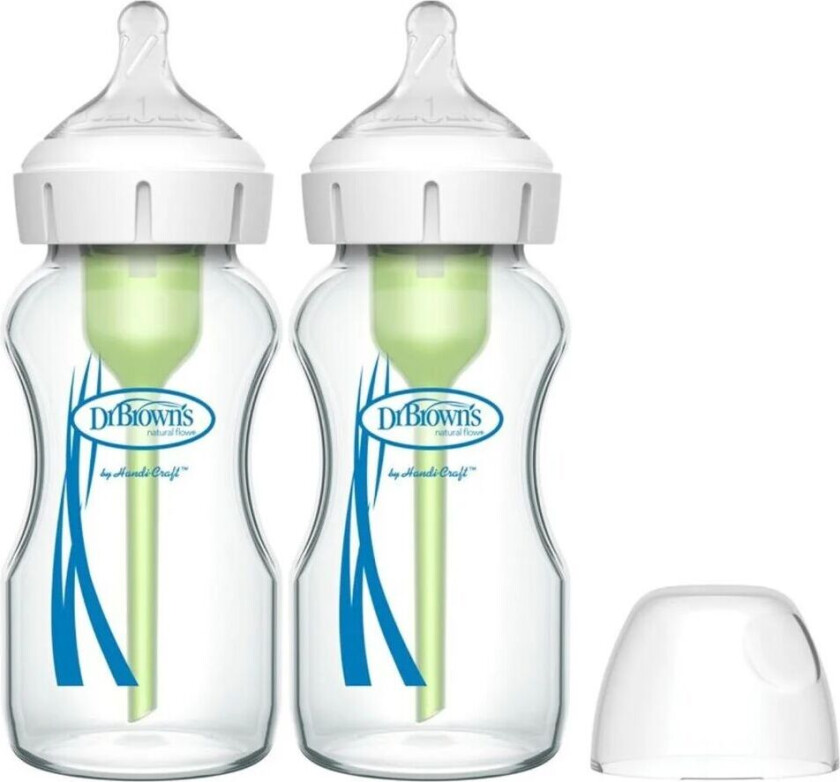 Options+ Tåteflaske, 2x270ml Wideneck Glassflaske