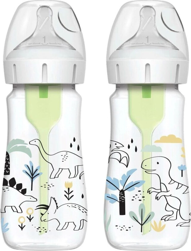 Bilde av Options+ Tåteflaske, 2x270ml Wideneck Dino