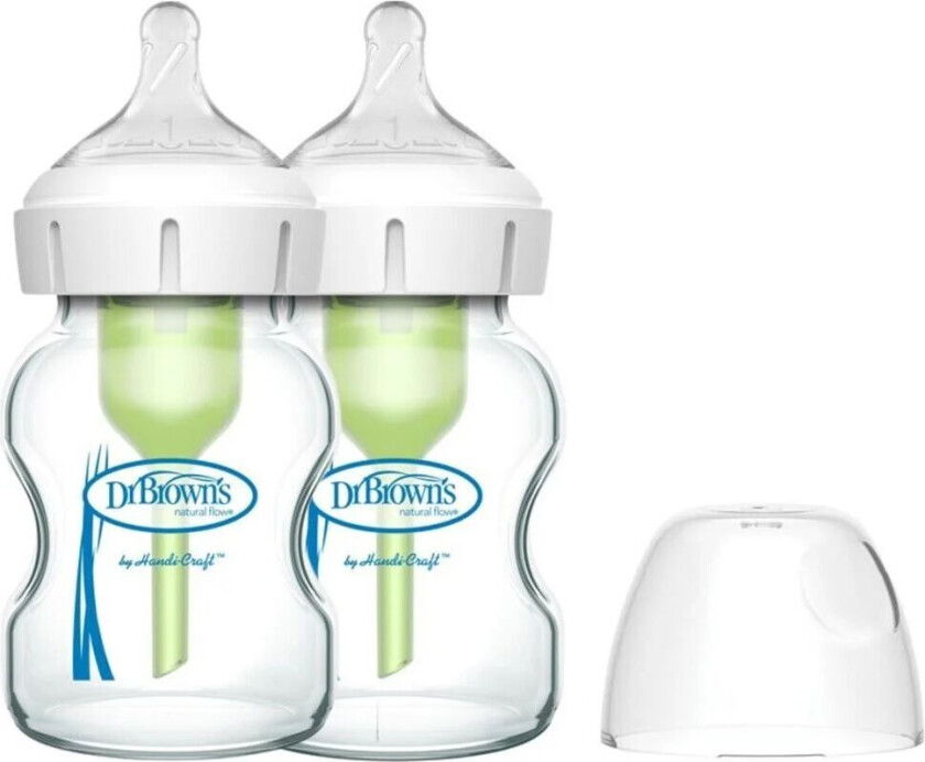 Bilde av Options+ Tåteflaske, 2x150ml Wideneck Glassflaske