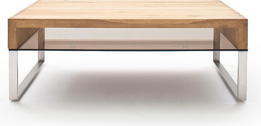 Hilaryn Sofabord 110 cm med Oppbevaringshylle - Glass/Natur/Metall