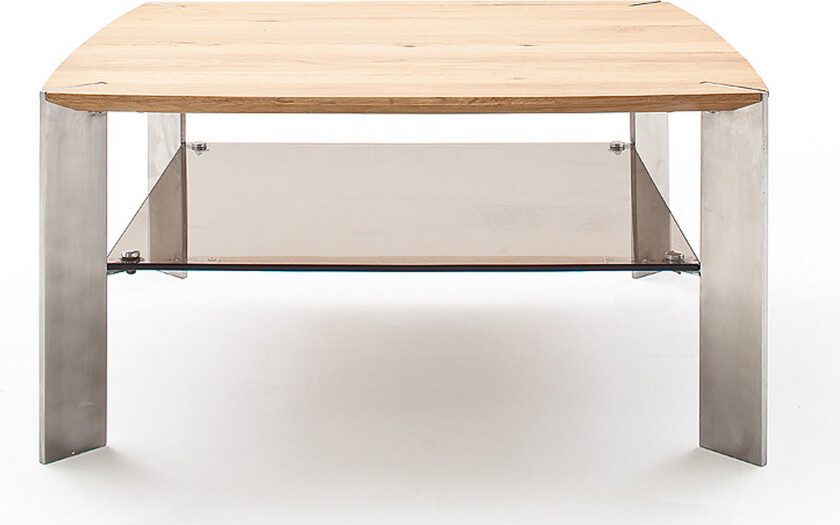 Nelia Sofabord 80 cm med Oppbevaringshylle - Glass/Eik