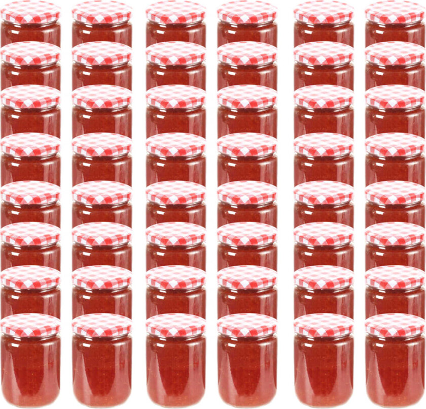 Bilde av Syltetøyglass med hvite og røde lokk 48 stk 230 ml