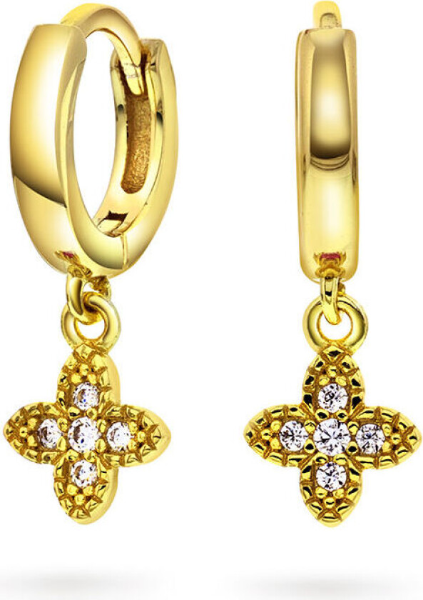 , Øreringer til barn i 925 forgylt sølv med hvit zirkonia og blomst