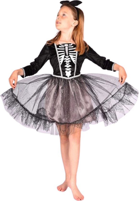 - Skeleton Dress w. Headband (110-116 cm) (F77732)