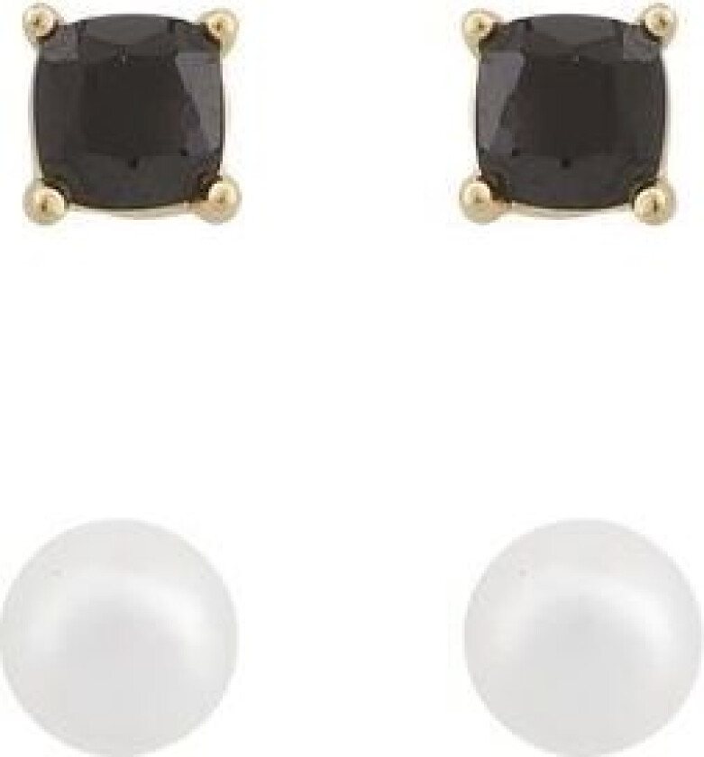 Snö of Sweden Saga, Øredobber i forgylt messing med sort zirkonia og perle