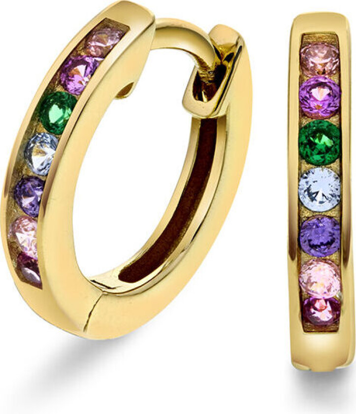 , Øreringer i forgylt sølv med zirkonia i mulitfarget