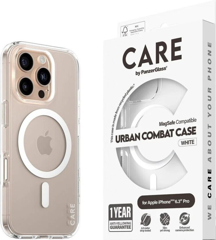 CARE by PanzerGlass iPhone 16 Pro FLAGSHIP Urban Combat-deksel - MagSafe Kompatibel - Transparent / White