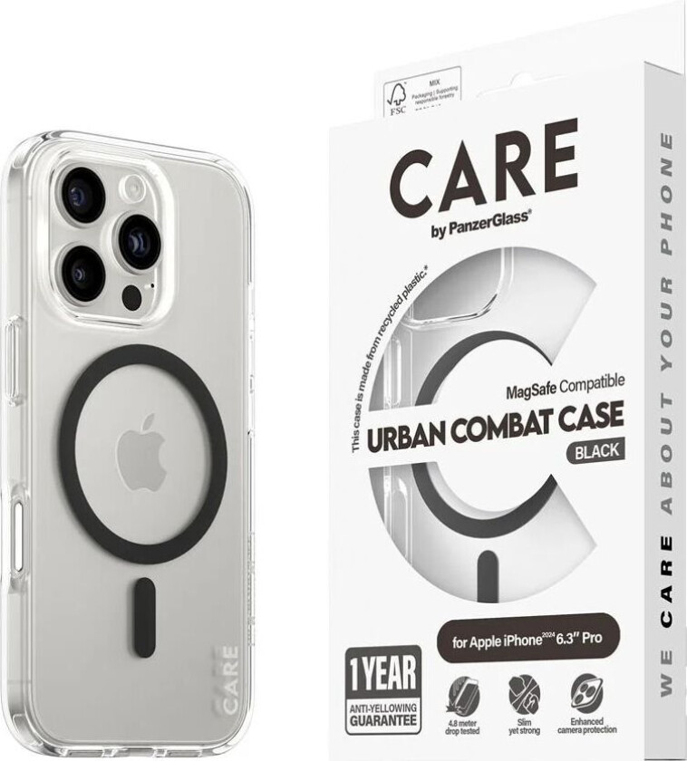 CARE by PanzerGlass iPhone 16 Pro FLAGSHIP Urban Combat-deksel - MagSafe Kompatibel - Transparent / Black