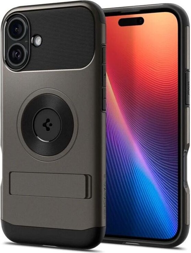 iPhone 16 Spigen Slim Armor Deksel m. Kickstand - MagSafe Kompatibelt - Gunmetal