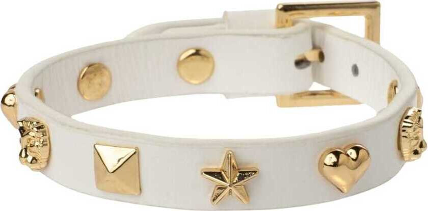 Leather Sign Stud Bracelet White