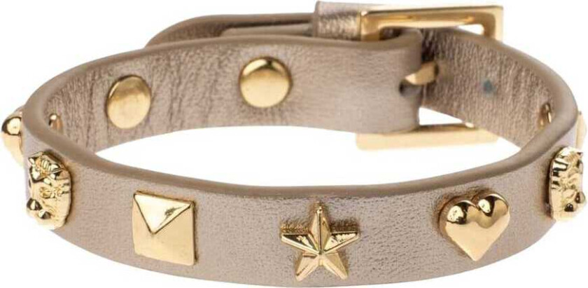 Leather Sign Stud Bracelet Champagne Metallic