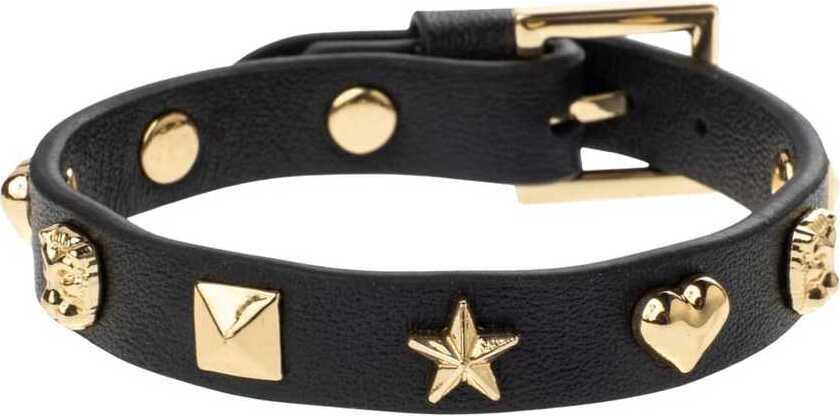 Leather Sign Stud Bracelet Black