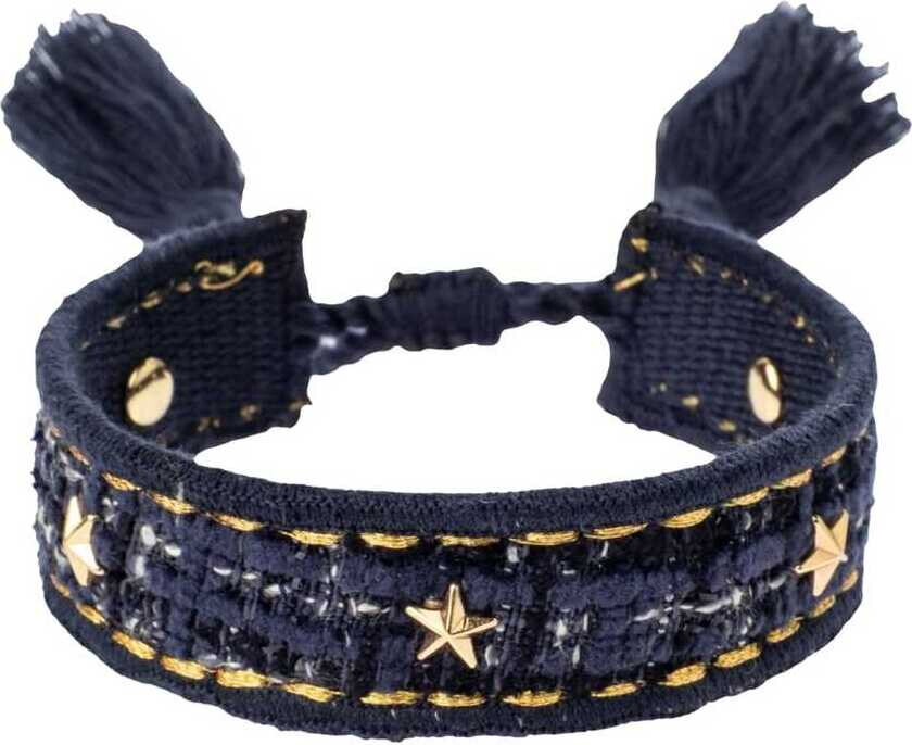 Tweed Friendship Bracelet With Star Studs Navy Blue
