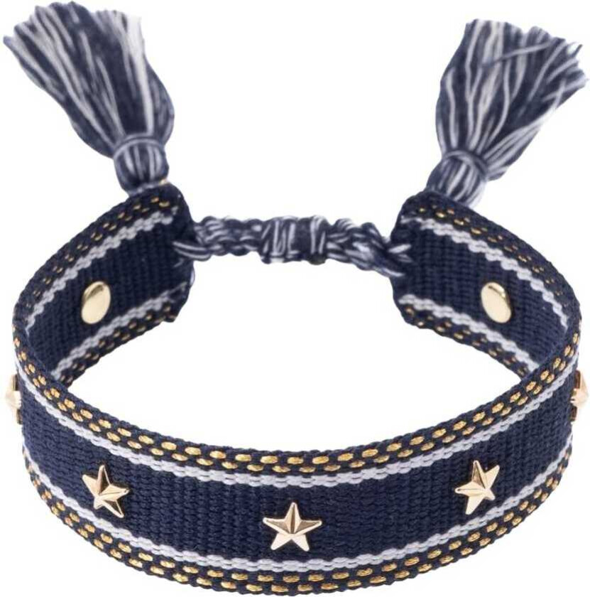 Woven Friendship Bracelet With Star Studs Navy Blue With Gol