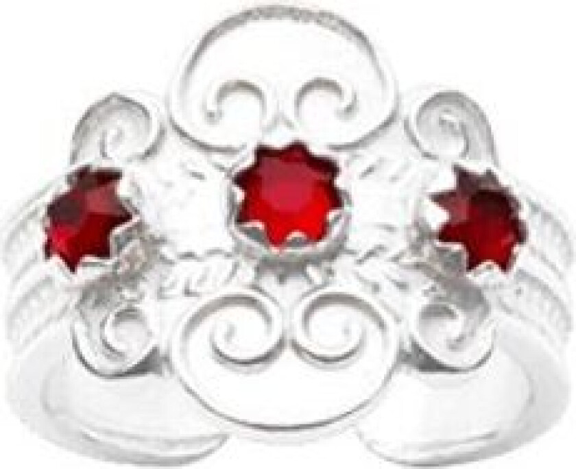 Bunadsring i 830 hvitt sølv med rød stener