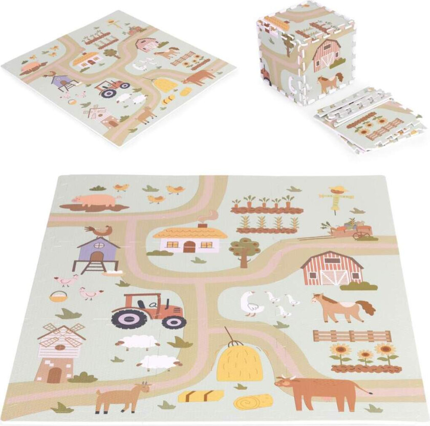 Stor EVA skummatte for barn Farma 90,5x90,5 cm 21 stk ØKOLEKER