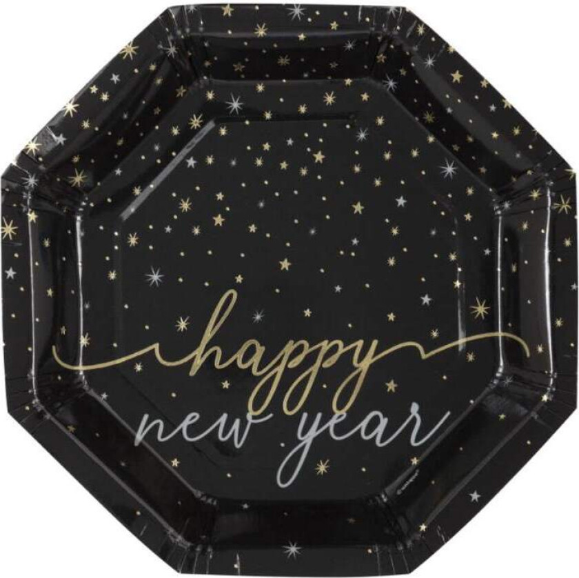Papptallerken Happy New Year, pk/8