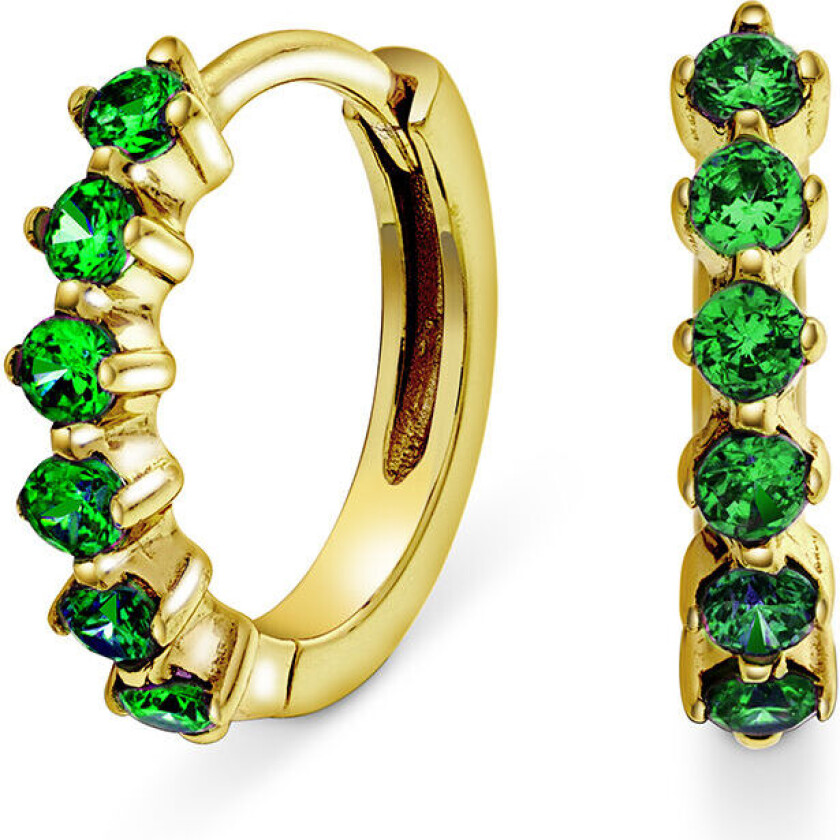 , Øreringer i forgylt sølv med grønn zirkonia