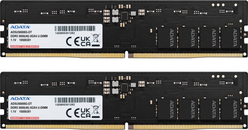 Adata - Ddr5 - Sett - 32 Gb: 2 X 16 Gb - Dimm 288-Pin - 5600 Mhz / Pc5-44800 - 1.1 V - Ikke-Bufret - On-Die Ecc