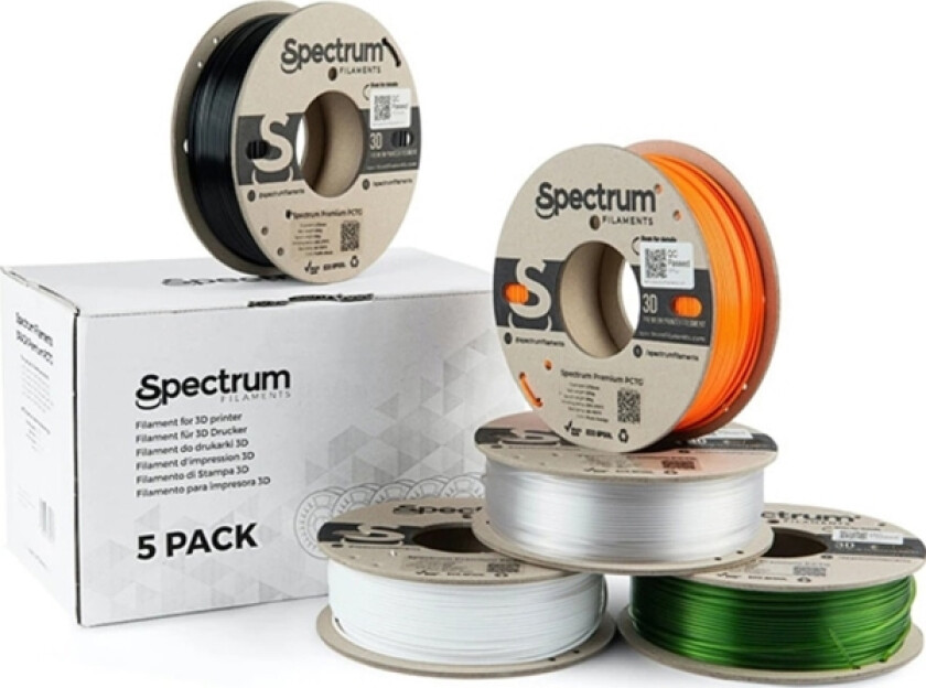 Dugopis 3D Spectrum Spectrum 3D Filament, Premium Pctg, 1,75Mm, 5X250g, 80751, Mix Arctic White, Traffic Black, Pure Orange, Transparent Green, Prem