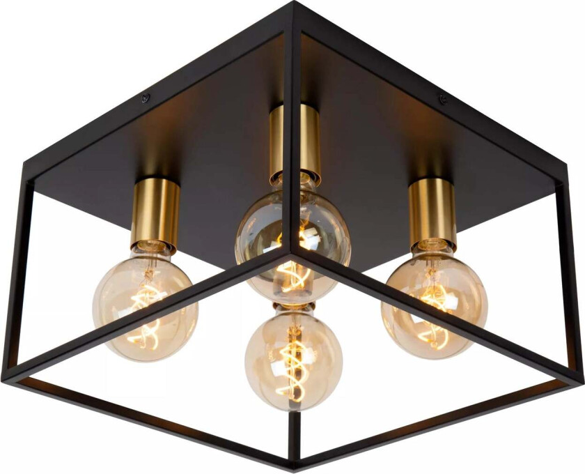 Ruben taklampe 36x36 cm 4-lys - Svart/Gullfarget - Svart / Messing