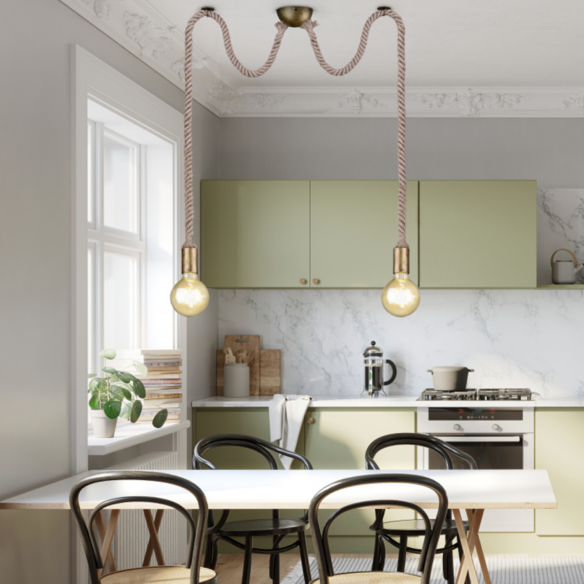 Rope takpendel 2 lys - Antikk messing - Messing