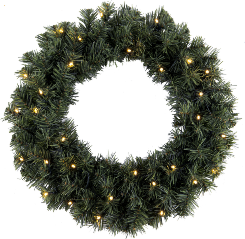 Ottawa julekrans med lys 50 cm 30-lys varmhvit - Hvit / Grønn