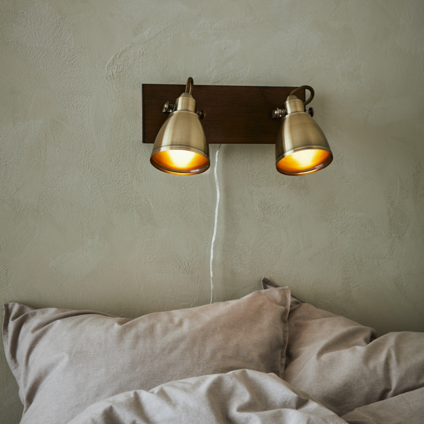 Native dobbel vegglampe brun/antikk messing - Messing - Messing