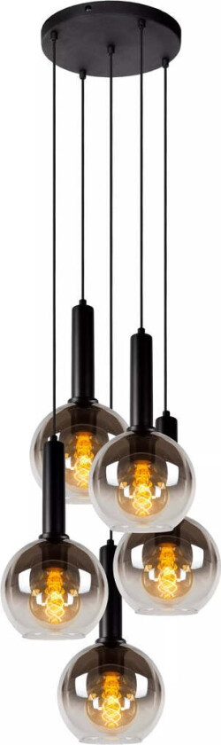 Marius rund takpendel 55 cm 5 lys - Svart/Røykfarget - Svart / Røyk