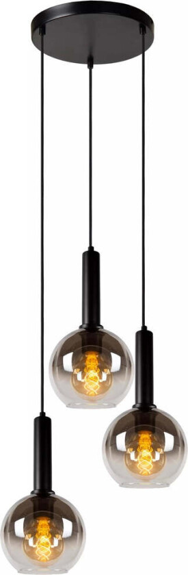 Marius rund takpendel 48,5 cm 3 lys - Svart/Røykfarget - Svart / Røyk