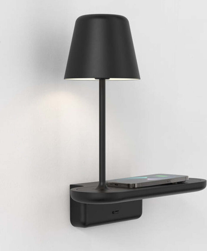 Ito vegglampe med trådløs lader og USB - Svart