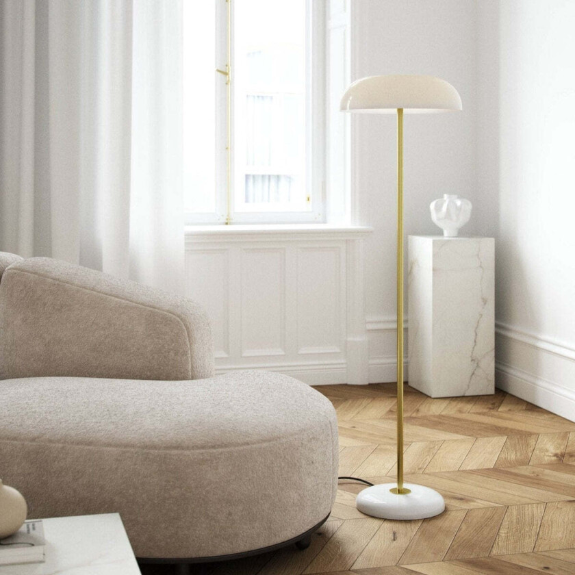 Glossy gulvlampe - Hvit/Marmor/Messing
