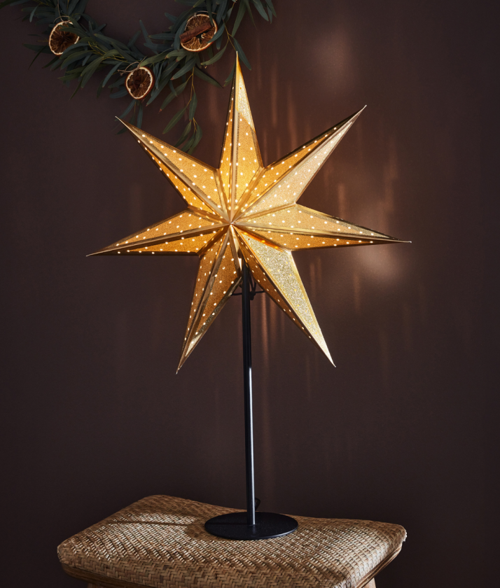 Glitter papirstjerne på fot 45 cm - Gull/Svart - Gull / Svart - Gull / Svart