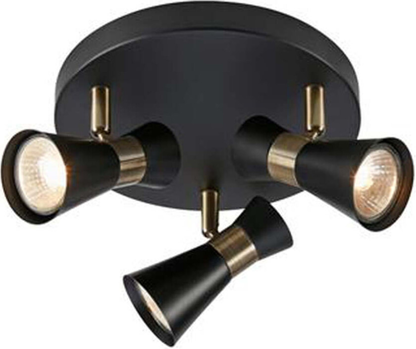 Folie taklampe 3-spot - Svart/Antikk messingfarget - Svart / Messing - Svart / Messing