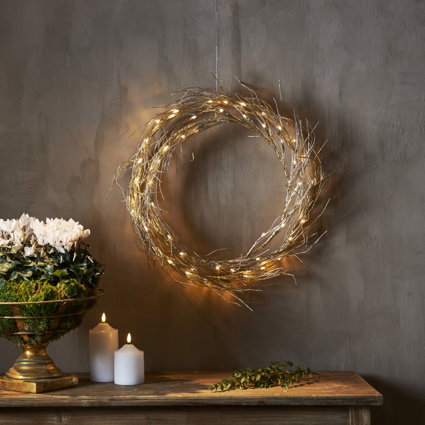 Bilde av Fizzy julekrans med lys 45 cm 50 LED varmhvit - Gullfarget - Gull