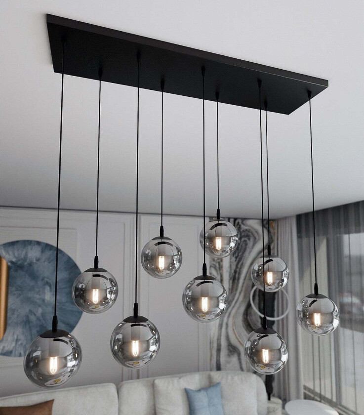 Cosmo takpendel 9 lys - Svart/Røykfarget - Svart / Røyk