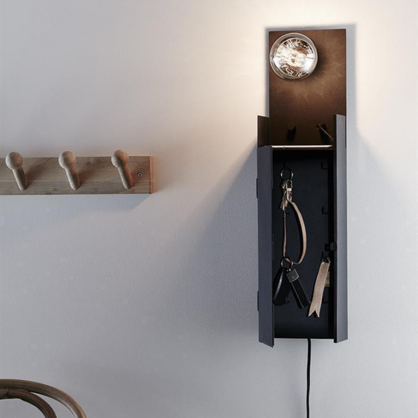 Combo vegglampe/nøkkelskap - Svart - Svart - Svart