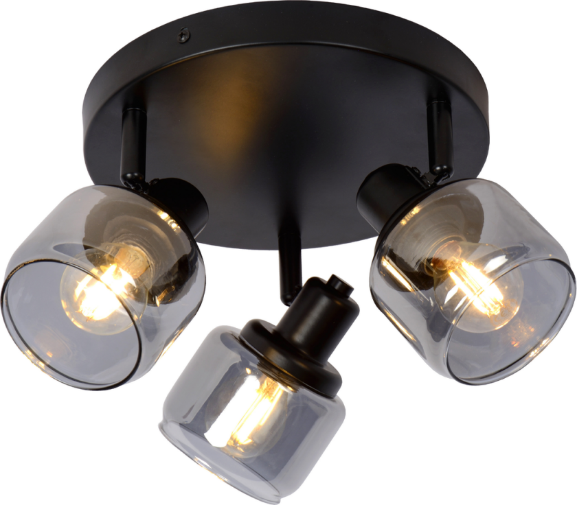 Bjorn taklampe 3 - røykfarget/Svart - Svart / Røyk