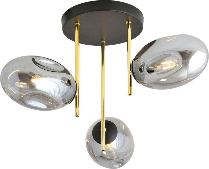 Argo taklampe 3-lys - Svart/Gull/Røykfarget
