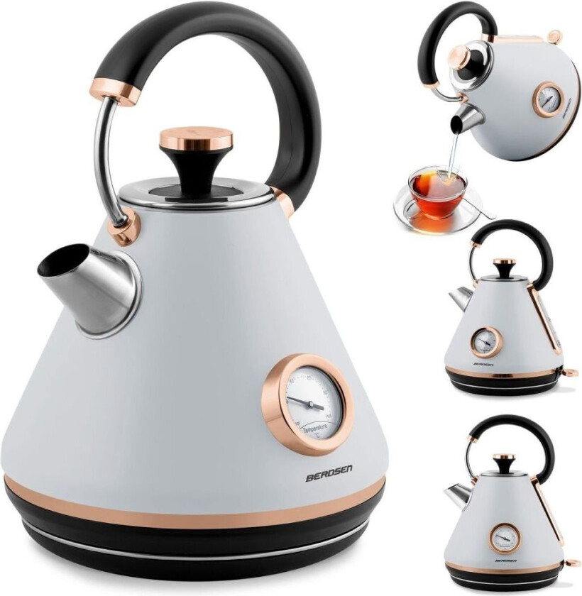 Vannkoker med termometer, 1,7L, grå, BD-701