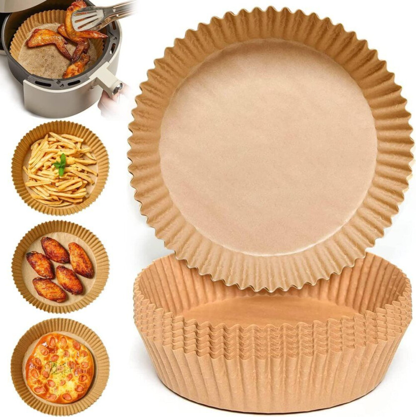 50stk 20x4,5 cm Air Fryer Bakepapir Ark Former runde Engangspapir