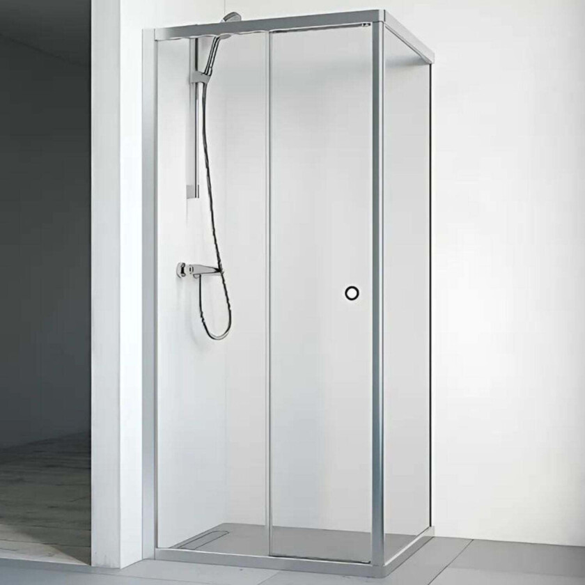 Flow Dusjhjørne Front Matt Aluminium / 80x85cm Klart Glass