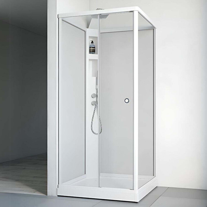 Flow Front Dusjkabinett Innfelt Blandebatteri Hvit / 81x81cm Klart Glass