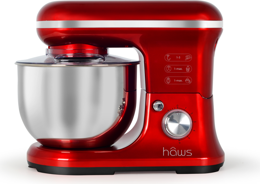 Hâws - Kitchen Machine, 5 Liters Bowl, 6 Speeds, 3 hooks, Red, 1200W