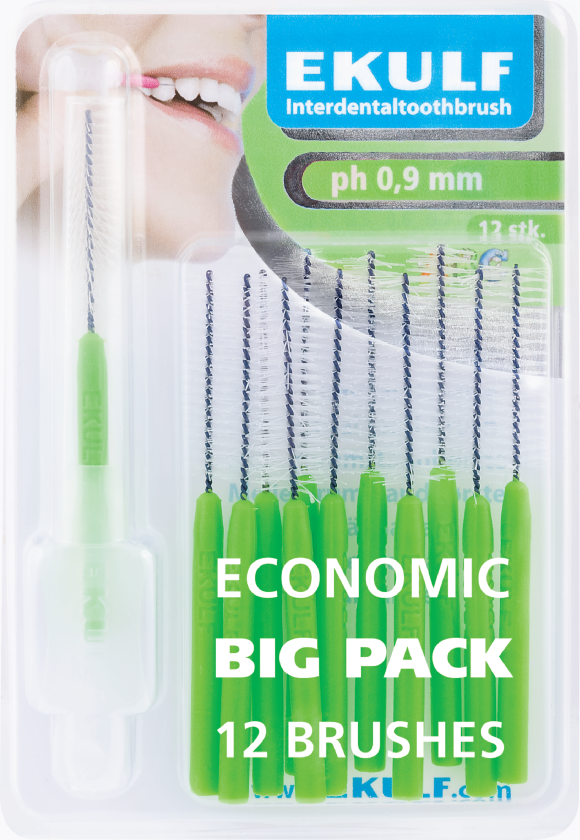 pH Mellomromsbørste, Grønn, 0,9 mm, 12 stk.