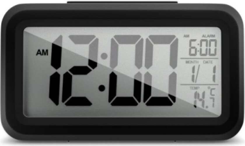 Mebus 42435, Quartz Vekkerklokke, Rektangel, Sort, 12/24H, F, °C, Lcd