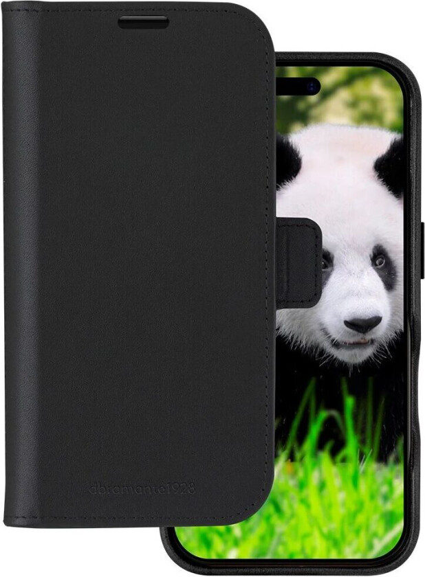iPhone 16 Plus dbramante1928 Lynge Ekte Skinn Magnet Flip-Deksel - MagSafe Kompatibel - Black